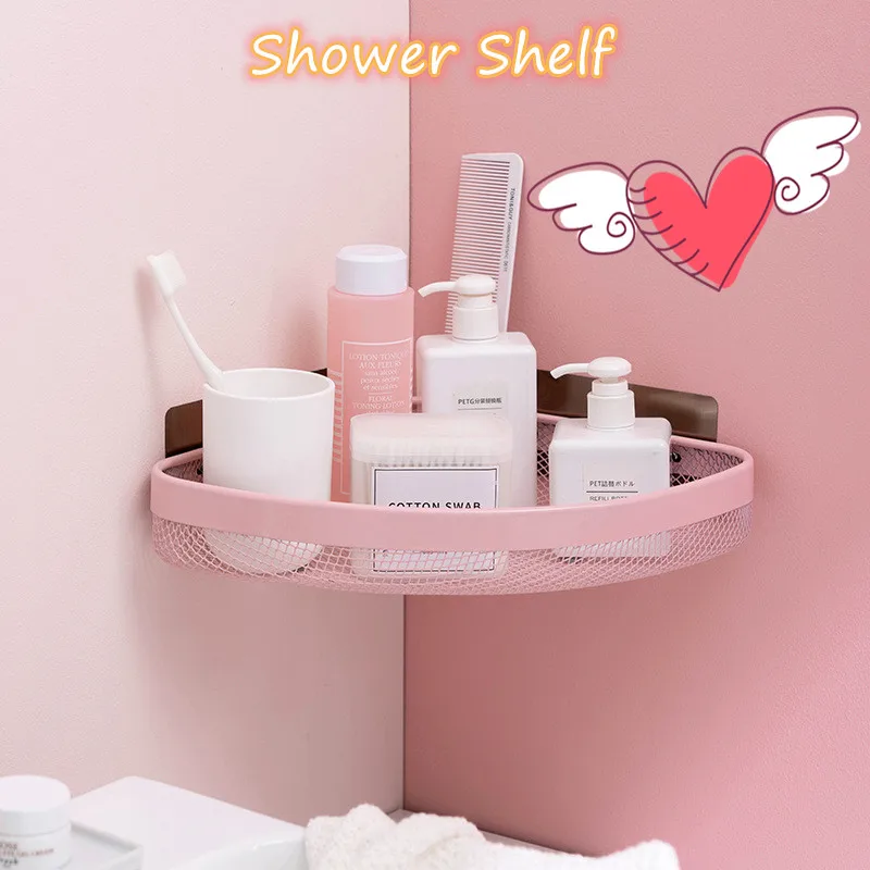 Bathroom Shelf Organizer Shower Storage Rack Pink Corner Shelves Wall Mounted Aluminum Toilet Shampoo Holder No Drill | Дом и сад