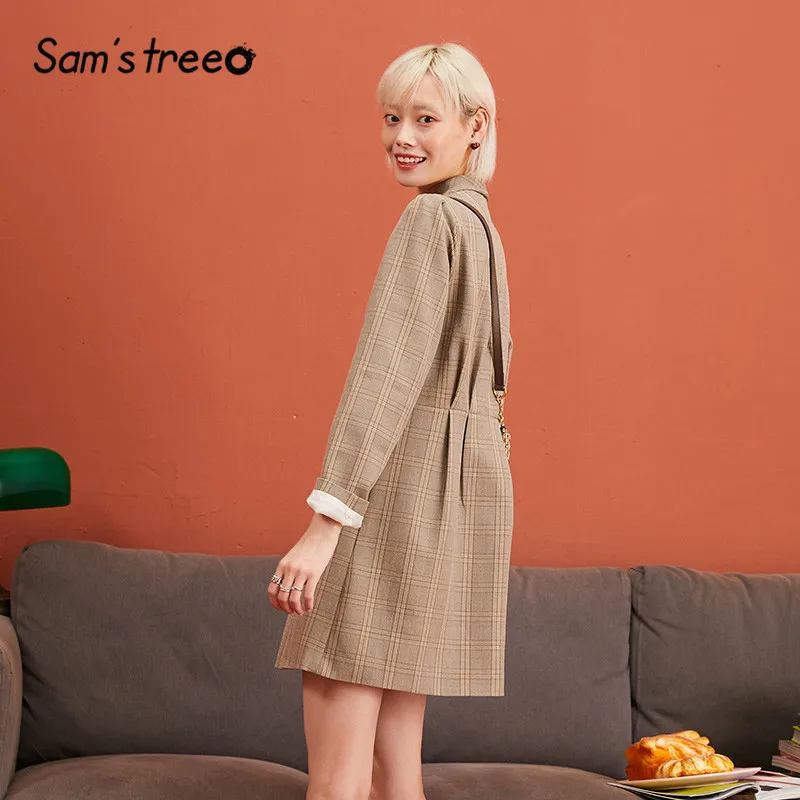 SAM'S TREE, разноцветные клетчатые женские блейзеры с графикой,, зимние элегантные двубортные облегающие офисные женские куртки на каждый день