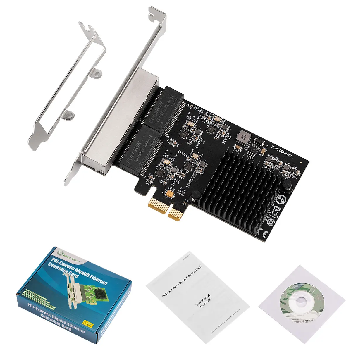 IOCREST PCI-Express 4 Ports Gigabit Ethernet Controller Card RTL8111H Chips with Low Profile Bracket