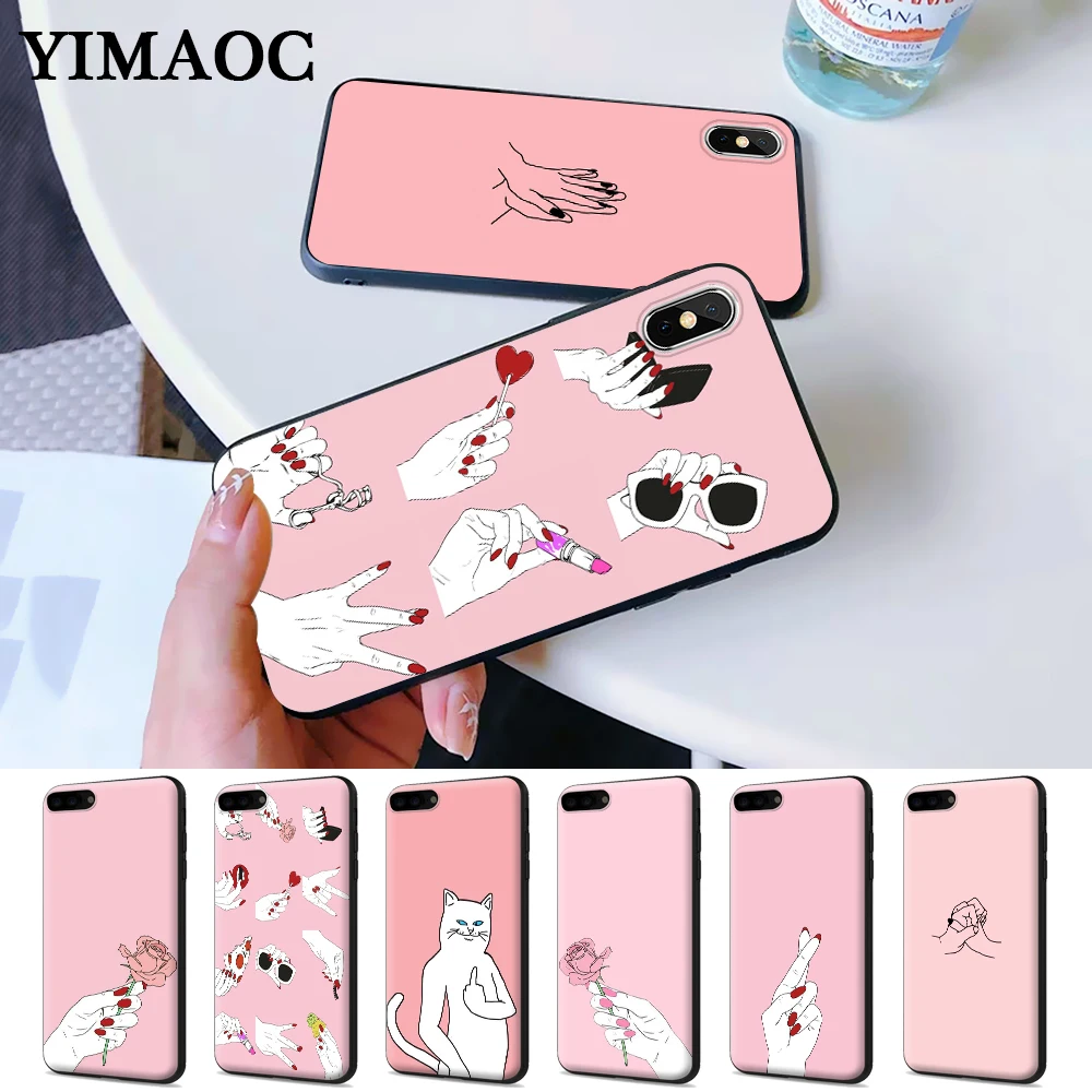 

pink finger Silicone Case for iPhone 5 5S 6 6S Plus 7 8 X XS Max XR