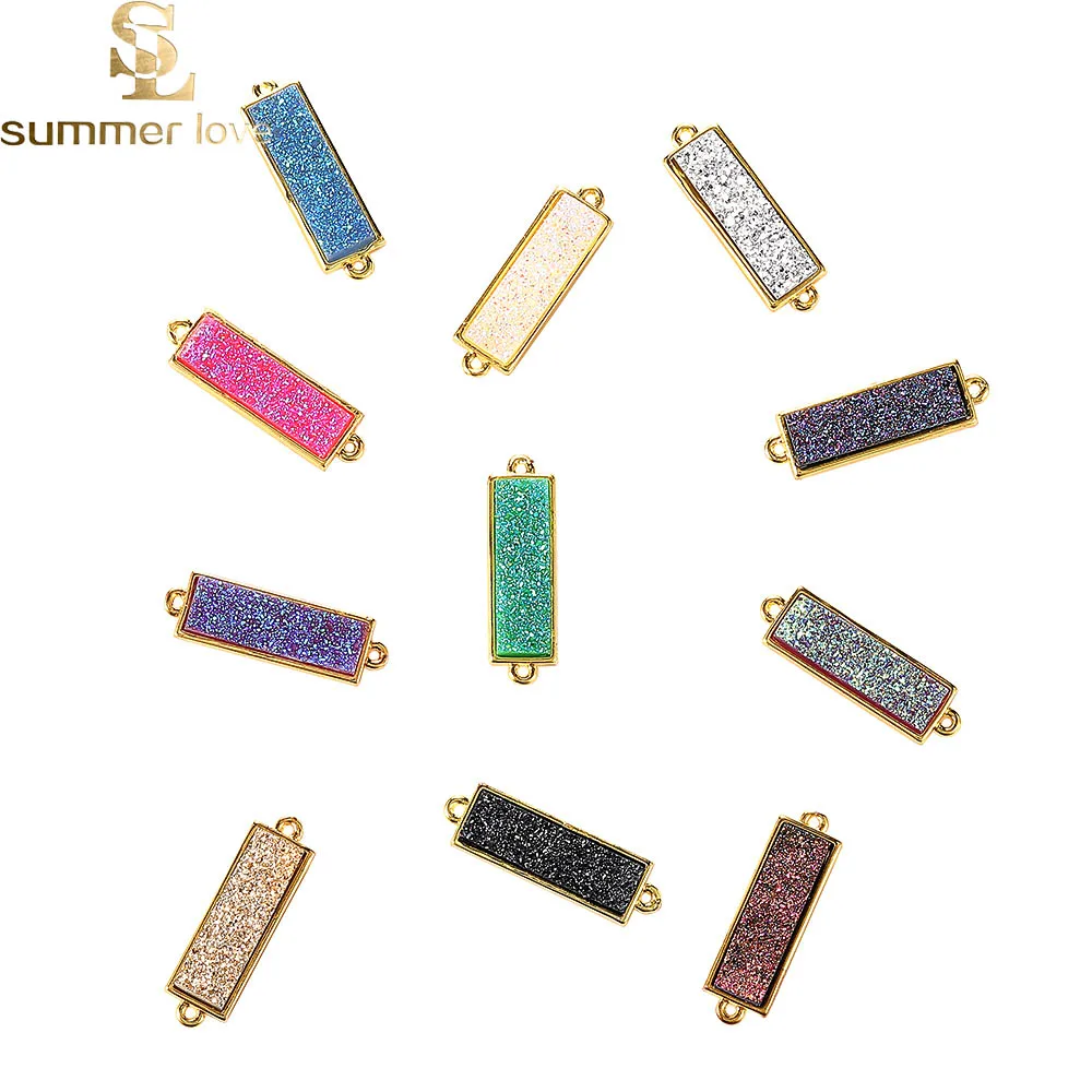 

10pcs/lot Colorful Cute Resin Charms Lot Fashion Rectangular Gold Color Pendant Charm for Jewelry Making DIY Accessories