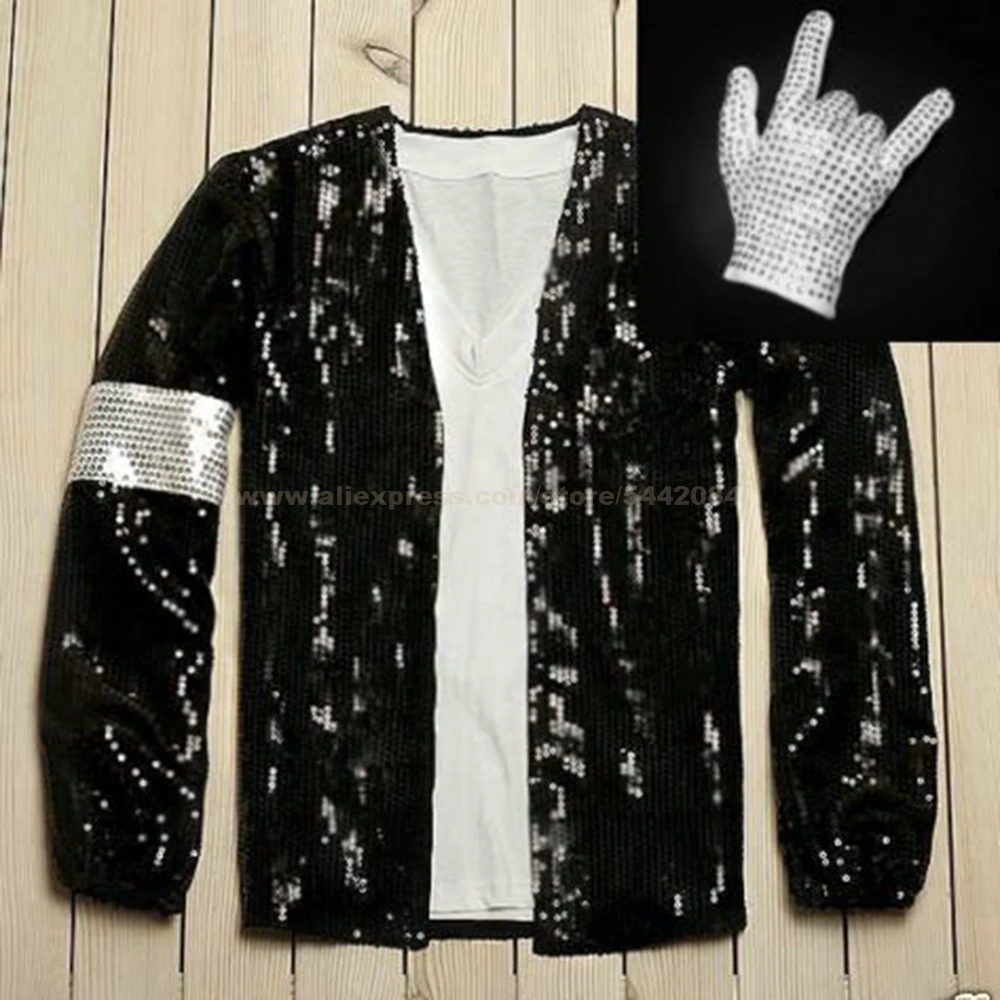 Черный MJ Майкл Джексон пальто Billie джинсовая куртка и перчатки современный танцевальный карнавальный костюм Одежда для взрослых и детей вечерние костюмы на Хэллоуин 1BLJD024 - Цвет: Черный