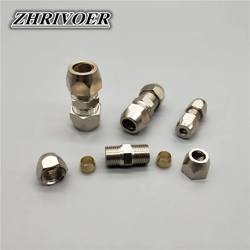 Pipe Fitting Compression Ferrule Tube Fitting 4 6 8 10 12 14 16mm Brass Pipe Double Card Set Copper Joints Tubing Nut Lock Double Straight