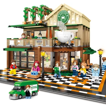 

2095PCS City Street View Building Blocks Creator Architecture Coffee Shop With Lighting Set Miniature Bricks Assembly Toys Kids