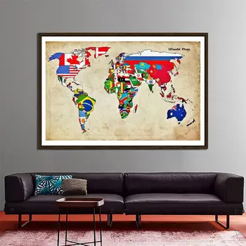 

150x225cm Non-woven DIY World Map Made With National Flags Pattern For Wall Decor