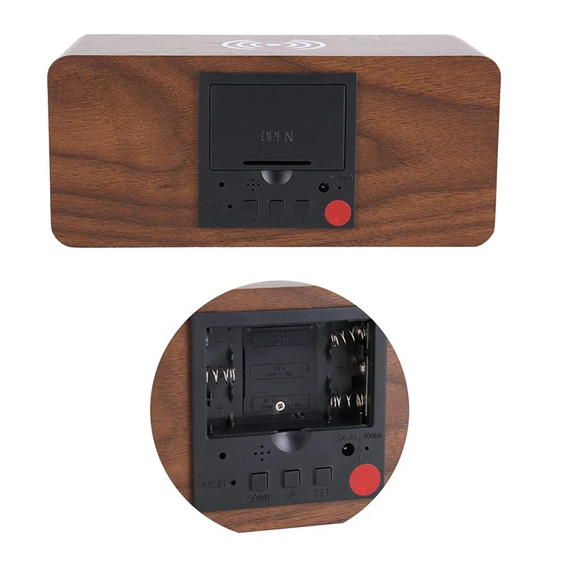 Деревянные часы Голосовое управление электронные часы Беспроводное зарядное устройство деревянный светодиодный Будильник контроль звука температура даты