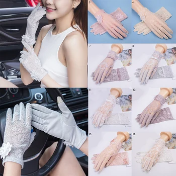 

Lace Golve Summer Gauze UV-Proof Driving Lady Golves Transparent Mesh Mittens Flower Print Fashion Elegent Simple women mitten