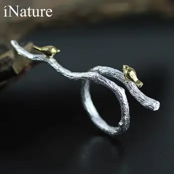 

INATURE 925 Sterling Silver Cute Bird on Branch Open Rings for Women Jewelry