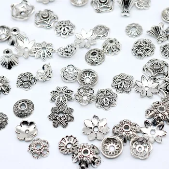 

12-16mm Mixed size Flower Petal Bead Cap Vintage Silver Plated Metal Hollow Out Beads Caps Charms Beads Cap for Jewelry Making