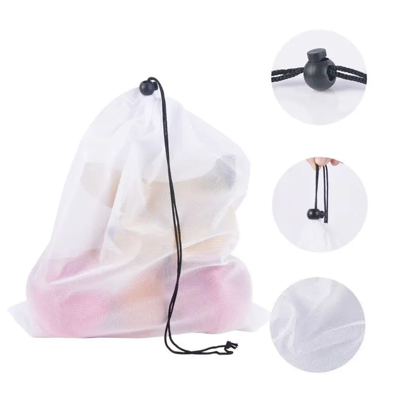 12 Pieces Reusable Mesh Produce Bags, Eco Friendly Transparent Washable Grocery Mesh Storage Bags