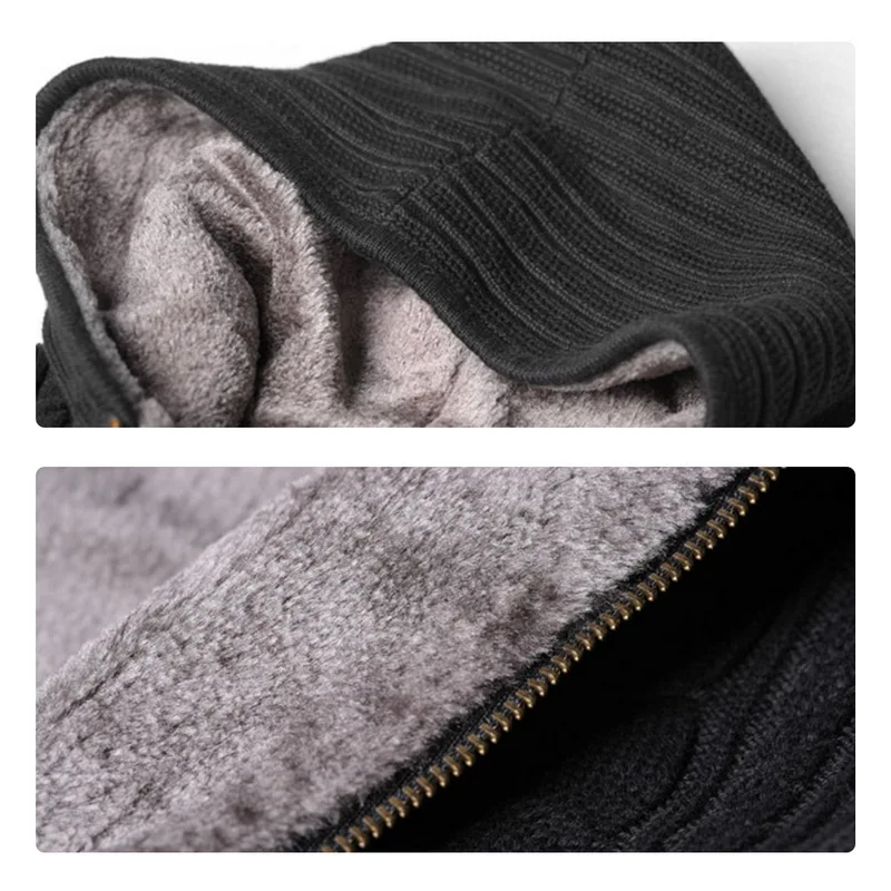 Vertvie Winter Coat Men Thick Velvet Warm Hooded Jacket Winter Casual Fleece Knitted Black Jackets Male Outerwear Coats Clothing