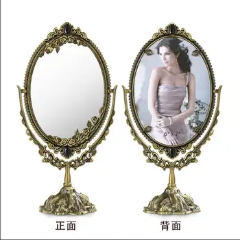 

vintage oval bronze one face desktop table makeup with picture frame cosmetic dresser mirror embossed cut-out J067