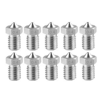 

M6 0.4mm Stainless Steel Nozzle Extruder Nozzle Print Head For 1.75mm Filament E3D V5-V6 3D Printer, Pack Of 10