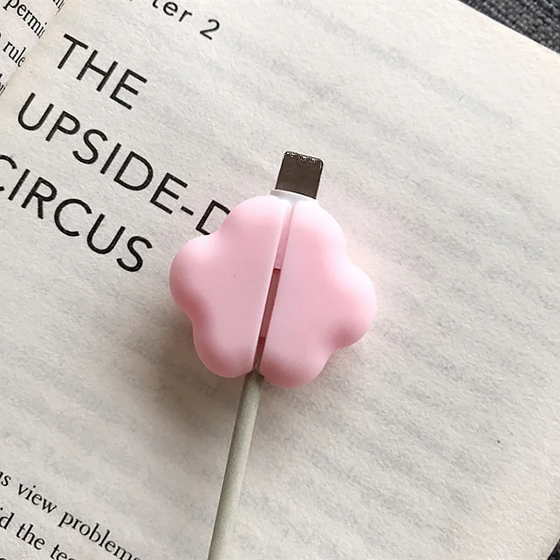 1 шт. милое животное держатель кабеля для оригинального Iphone Usb кабель мультфильм Органайзер моталки мультфильм розовый кот лапы защита для кабеля "укус"