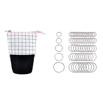 

100Pcs Nickel Plated Book Loose Leaf Binder Rings Loose Paper Rings & 1 Pcs Pencil Holder Transformer Pen Box