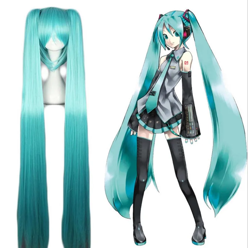 Высокое качество косплей Vocaloid парик Hatsune костюм Мику играть парики Хэллоуин вечерние аниме волосы для игр 120 см Аквамариновый парик