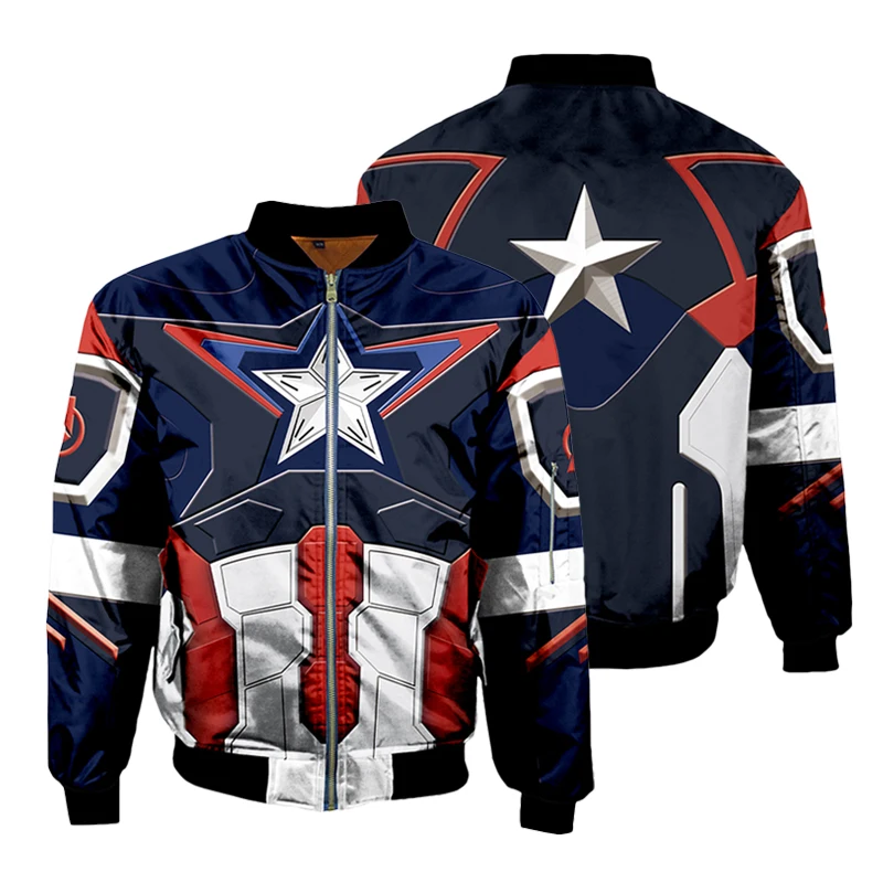Супергерой Капитан Америка толстовки с 3D принтом толстовки утепленная куртка-бомбер мужская теплая авиационная куртка бейсбольное пальто