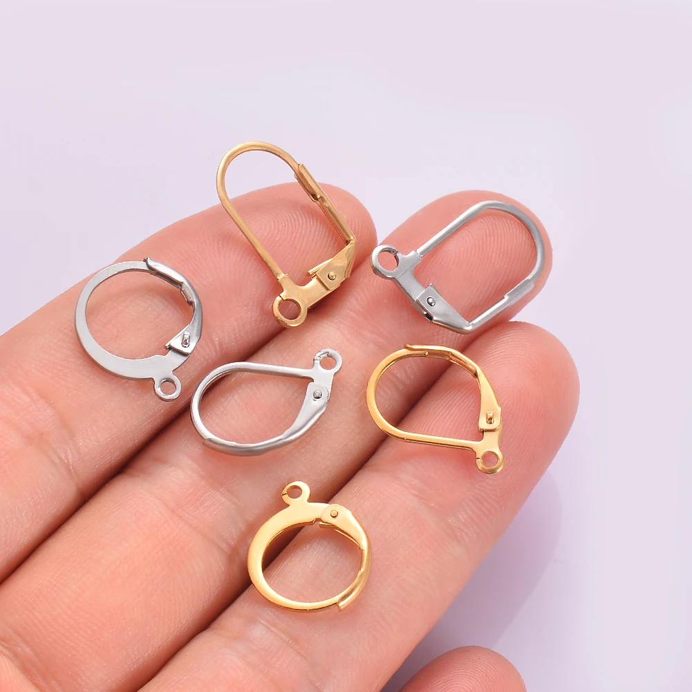 50 stücke Edelstahl Ohrring Machen Zubehör Auf Ohrring Verschlüsse Haken Erkenntnisse Mit Schleife Verschluss Runde Basis Für Diy Schmuck – Detail 2