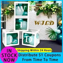 4pcs White Love Shower Box Transparent Balloon Set Gift Gifts Letter Boy Box For Baby Shower Decorations Birthday Party Supplies