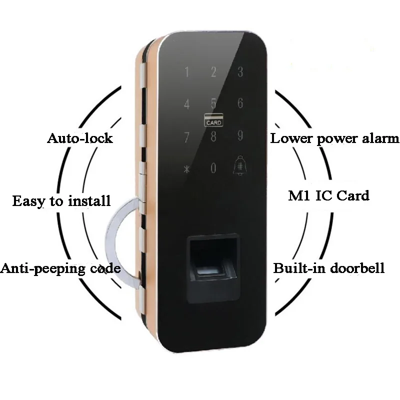 Умный раздвижной замок для стеклянной двери биометрический замок для отпечатков пальцев с кодом карты дистанционного управления дверной звонок для офиса/магазина Поворотный замок для ворот