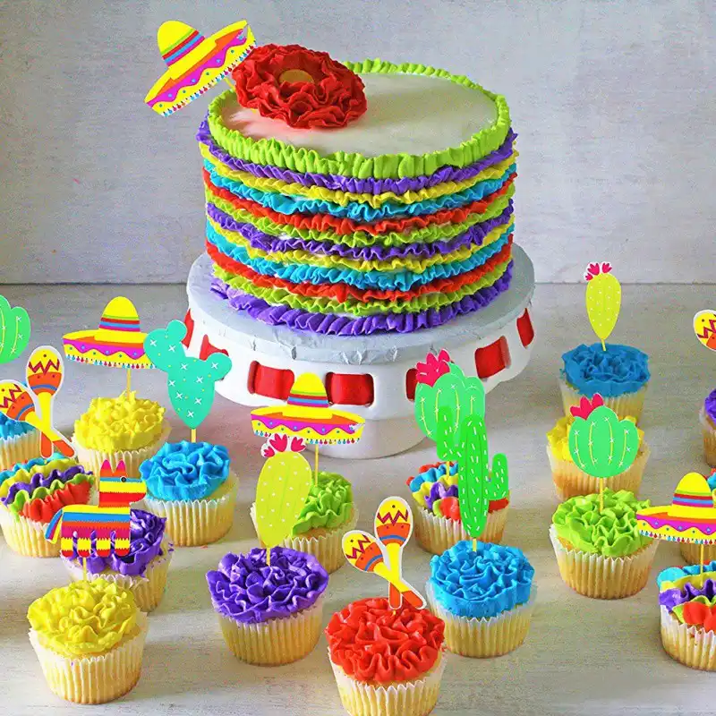 Cupcake Toppers Mexican Fiesta Party Cake Decoration For Mexican