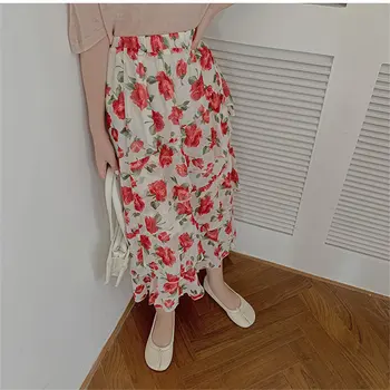 

Alien Kitty 2020 Spring Gentle Chiffon Thin Feminine Floral High Waist Irregular All Match Women Slim Streetwear New Cake Skirts