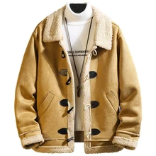 Модные зимние мужские пальто из искусственного меха с роговыми пуговицами, винтажная Повседневная зимняя мужская меховая куртка, 4XL 5XL, уличная верхняя одежда большого размера B776