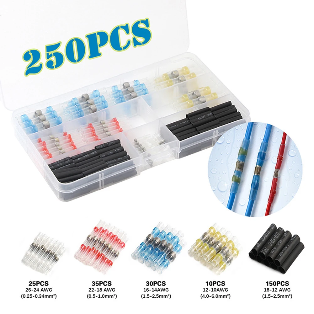 

250PCS Pressure-free Shrinkable Waterproof Solder Ring Heat-shrinkable Wire Intermediate Connector Wiring Connection Teminal