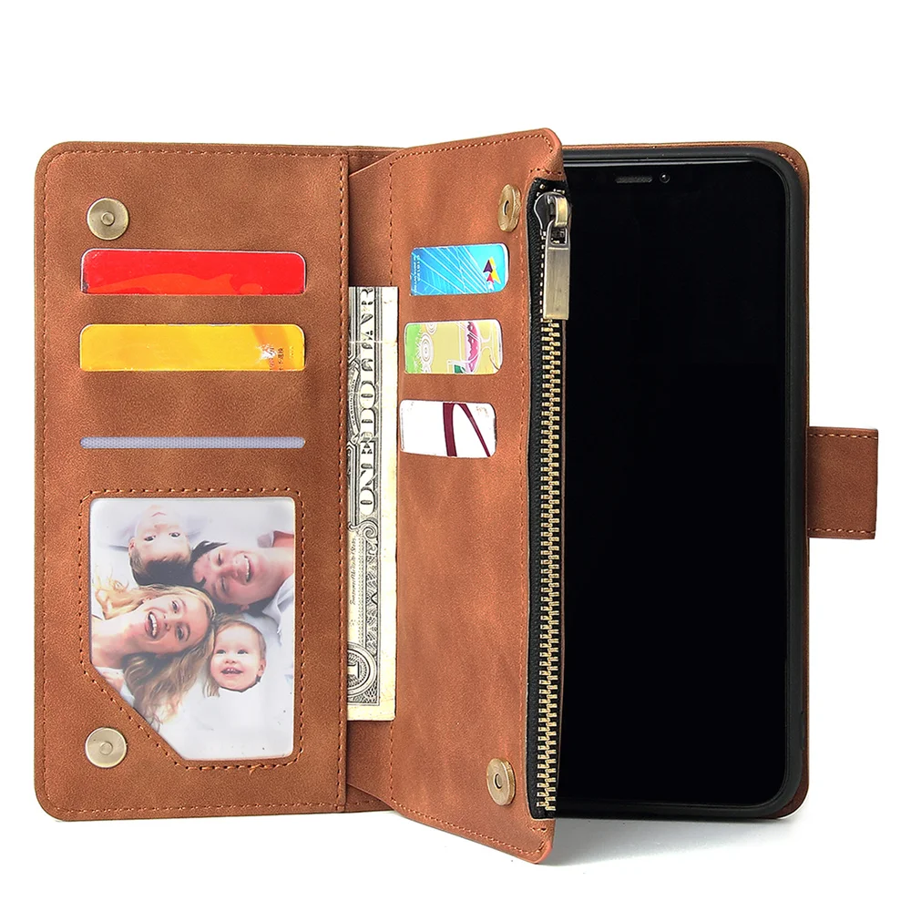 Zipper Flip Wallet Case For iPhone 13 12 Miin 11 Pro Max SE 2020 Magnetic Leather Cover For iPhone XS XR X 6 6s 7 8 Plus Coque iphone 12 pro max phone case