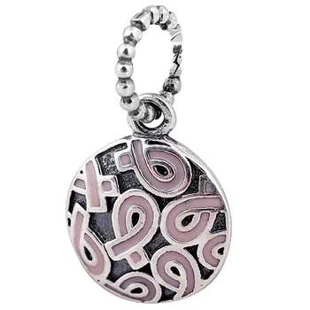 

New 925 Sterling Silver Bead Charm Vintage Breast Cancer Pink Ribbon Necklace Pendant Fit Pandora Bracelet Bangle Diy Jewelry