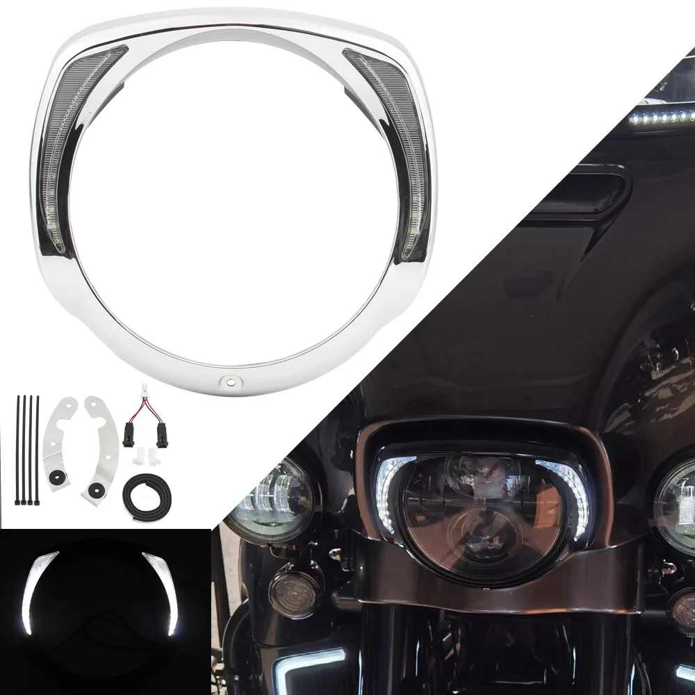 Chrome Motorcycle LED Headlight Trim Ring Bezel Cover For Harley