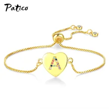 Новинка! Новое поступление! металлическая цепочка золотистого цвета, 26 букв, стразы, браслет для женщин, подвеска в виде сердца, цветные ювелирные изделия из циркония