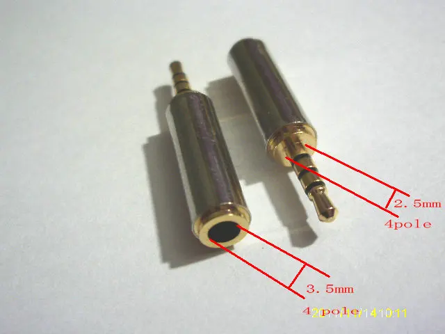 100pcs brass 2 5mm to 3 5mm 4Pole Headphone Jack Plug Adapter connector New