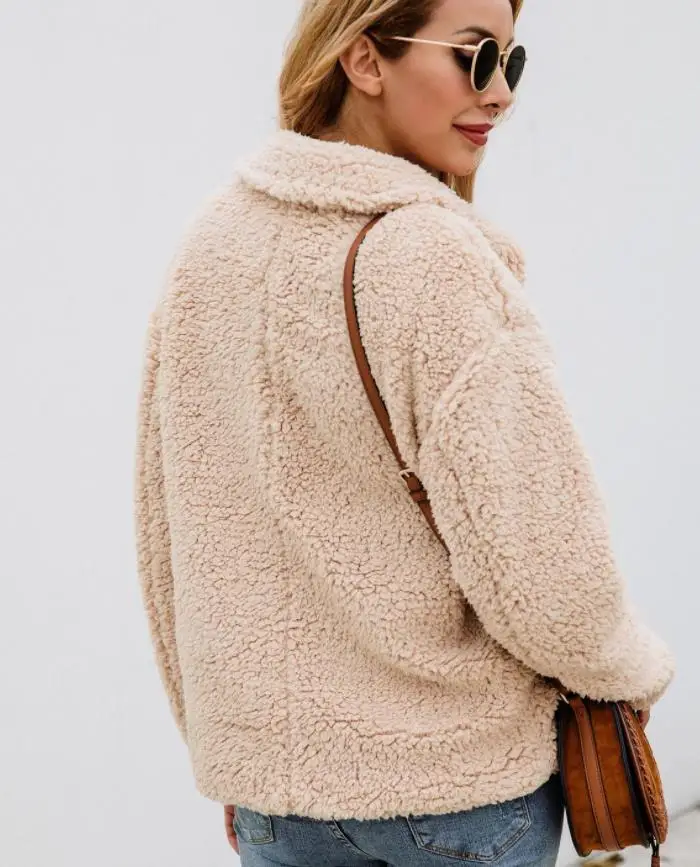 Зимняя куртка из искусственного меха плюшевого медведя Женская модная куртка с капюшоном и открытым стежком женский длинный рукав ворсистый жакет пальто