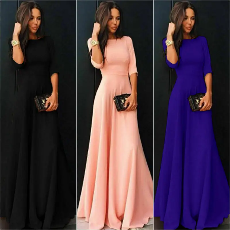 New Simple Women Maxi Dress Round Neck Half Sleeve Solid color Loose Office Dress Ladies Party Chiffon Prom Maxi Dress Vestito New Simple Women Maxi Dress Round Neck Half Sleeve Solid color Loose Office Dress Ladies Party Chiffon Prom Maxi Dress Vestito