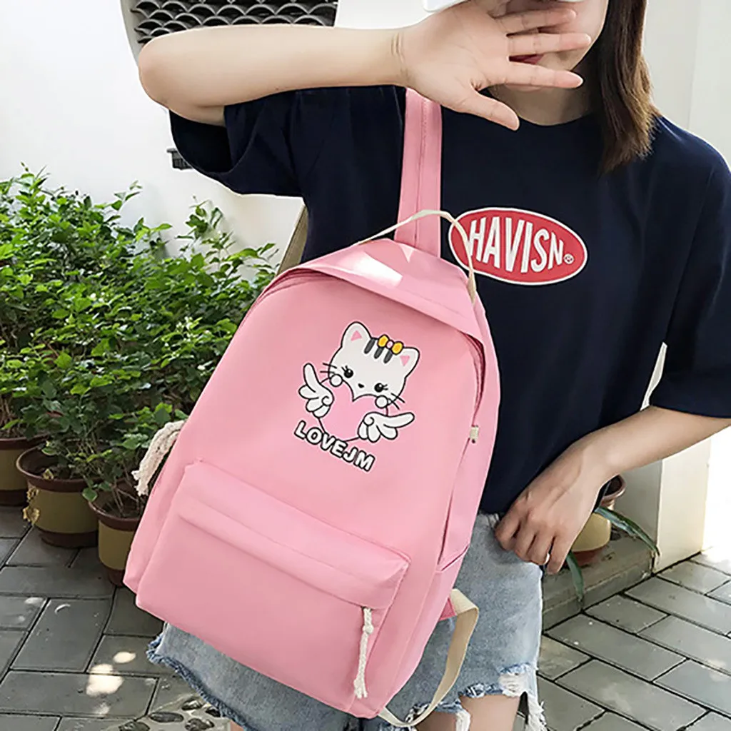 Aelicy розовый стильный рюкзак для девочек, модный мультяшный комплект из ткани Оксфорд, студенческий рюкзак, повседневный большой вместительный дорожный комплект из 4 предметов