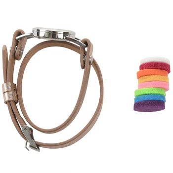 

Essential Oil Diffuser Bracelet Stainless Steel Aromatherapy Locket Bracelets Leather Band With 8 Color Pads Girls Women Jewelry