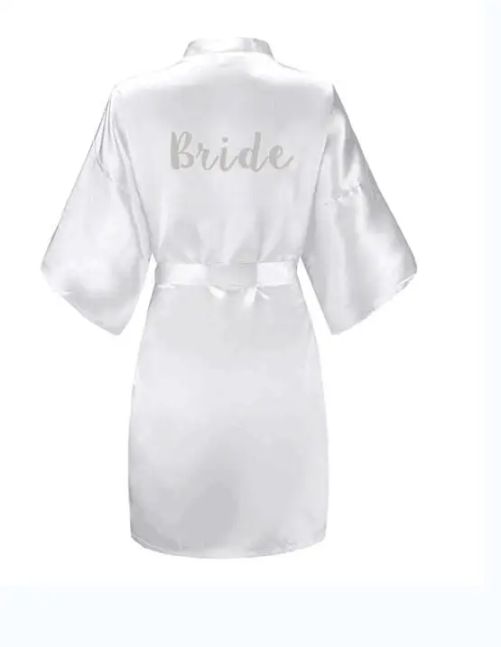 white bride Burgundy new bride bridesmaid robe mother sister of the bride wedding gift bathrobe kimono satin robes 001 - Цвет: white bride