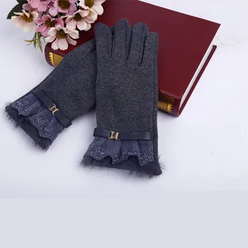 

WOMEN'S Winter Autumn Touch the Edge of Rabbit Hair Touch Gloves Thick Mirco Velvet Gloves Warm Lace Gloves