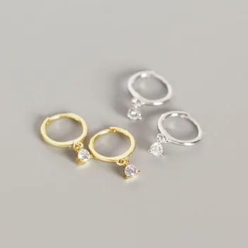 

1pair Authentic 925 Sterling silver Gold /White Round Zirconia aaa+ Hoop Huggie Earrings FINE jEWELRY TLE653