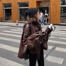 Early Autumn New Korean Style Cool Loose Fashion Zipper Short Jacket Women 2021 Hip-hop Style Pu Faux Leather Coat Basic Jackets