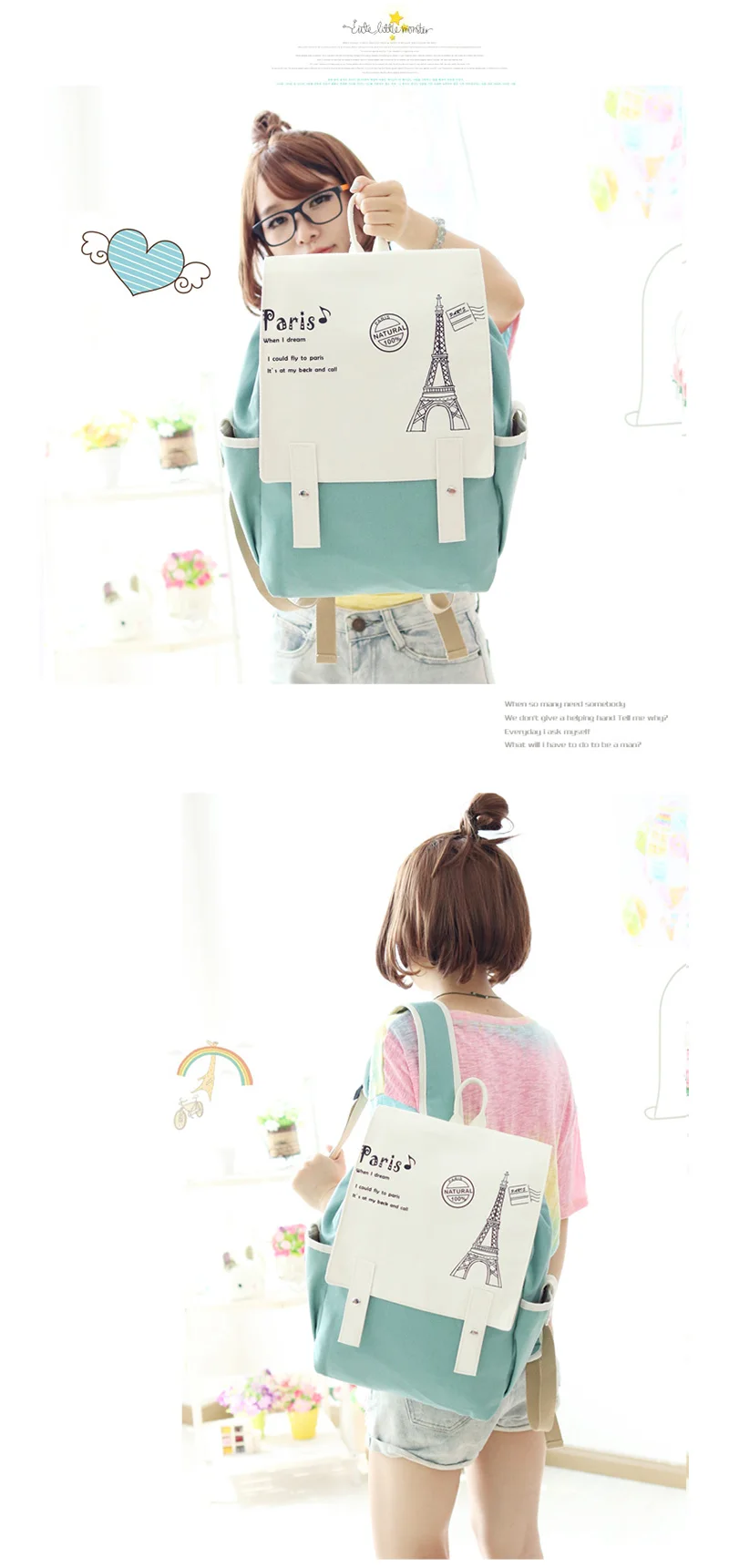 Korea Style Women Canvas Backpack School bag For Girls Ladies Teenagers Casual Travel bags Schoolbag Backpack