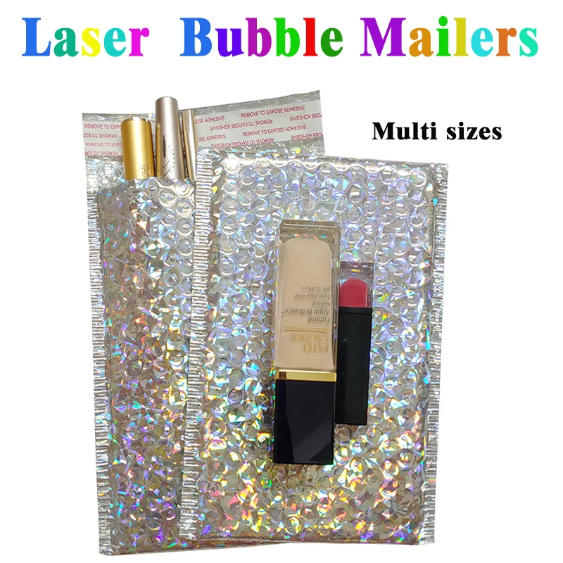 50PCS 홀로그램 금속 버블 메일러 글 래 머 다채로운 실버 음영 호 일 쿠션 웨딩 가방 패딩 배송 봉투