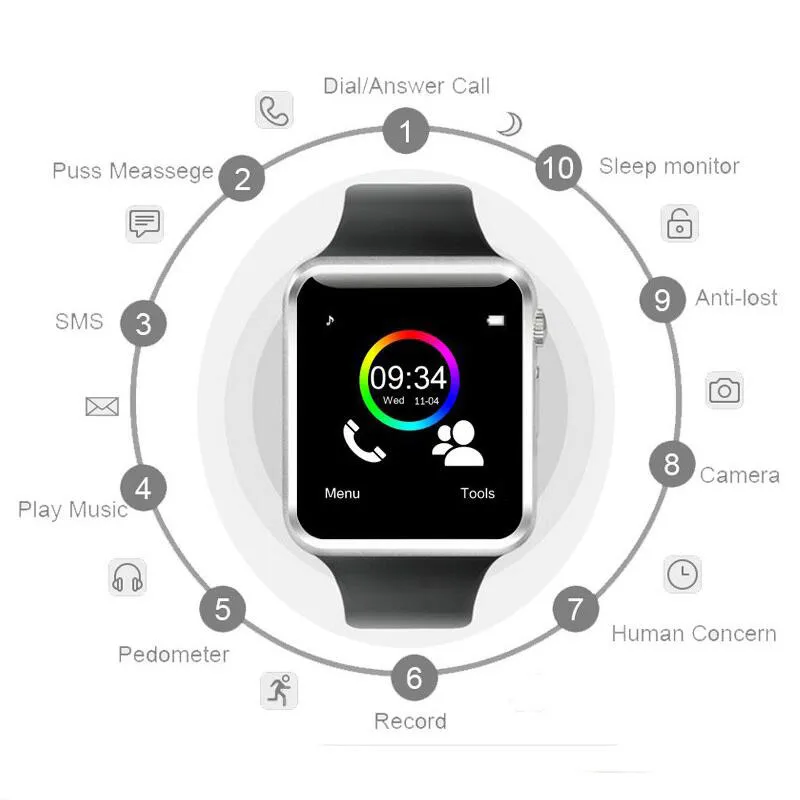 A1 наручные часы Bluetooth Смарт часы Спорт Шагомер с sim-камерой Smartwatch для телефона Android PK T15 GT08 DZ09 Q18 Y1 V8