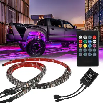 

4pcs With Remote Car RGB LED Strip 5050 SMD Decorative Atmosphere Lamps Under Car Tube Underglow Underbody System Neon Light Kit