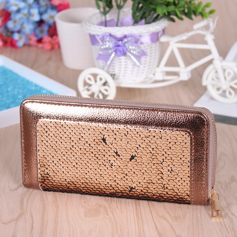 Brown big sequin Женские Длинные кошельки с голограммой и русалочкой, кошелек для монет на молнии, милый Дамский кошелек, держатели для карт, высокое качество,, кожаный кошелек - Цвет: Brown big sequin