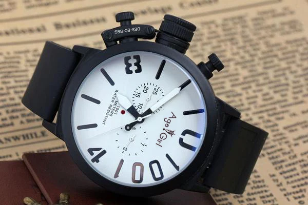 Роскошные брендовые новые мужские спортивные черные резиновые классические U круглые автоматические механические наручные часы с левым крюком большие 50 мм Серебристые часы - Цвет: Black Full White