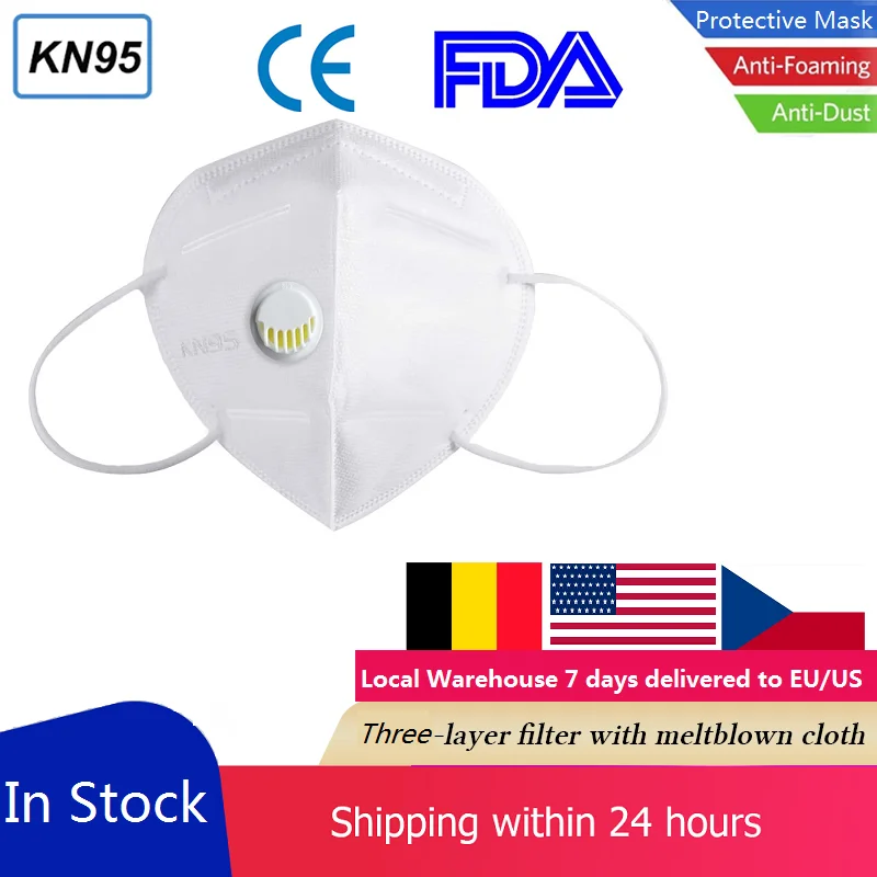 

EU Shipping KN95 95% Filtration Respirator Face Mask CE FFP2 Valve Protection Dust Masks Anti-Fog Antibacterial Filter PM2.5