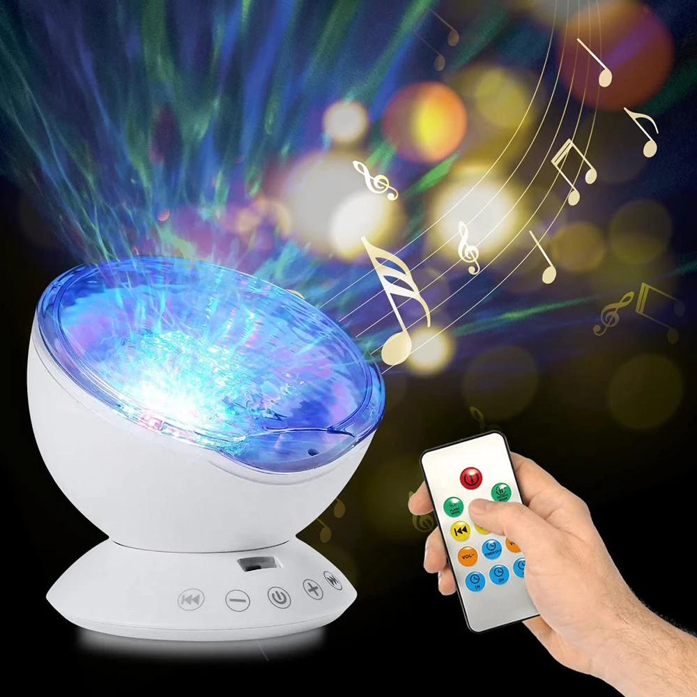 

Remote Control LED Ocean Wave Music Projector Light 7 Colors Light Built-In Music Player For Relaxing Ambiance Wedding Decor D30