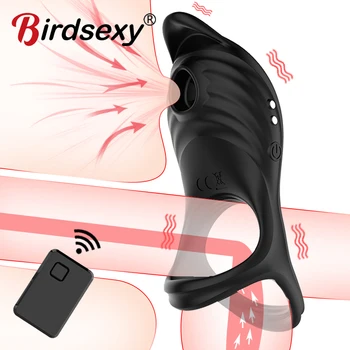 Double Cock Ring Vibrator G-spot Clitoris Stimulation Delayed Ejaculation Sucking Vibrating Penis Ring For Couple Adult Sex Toys 1